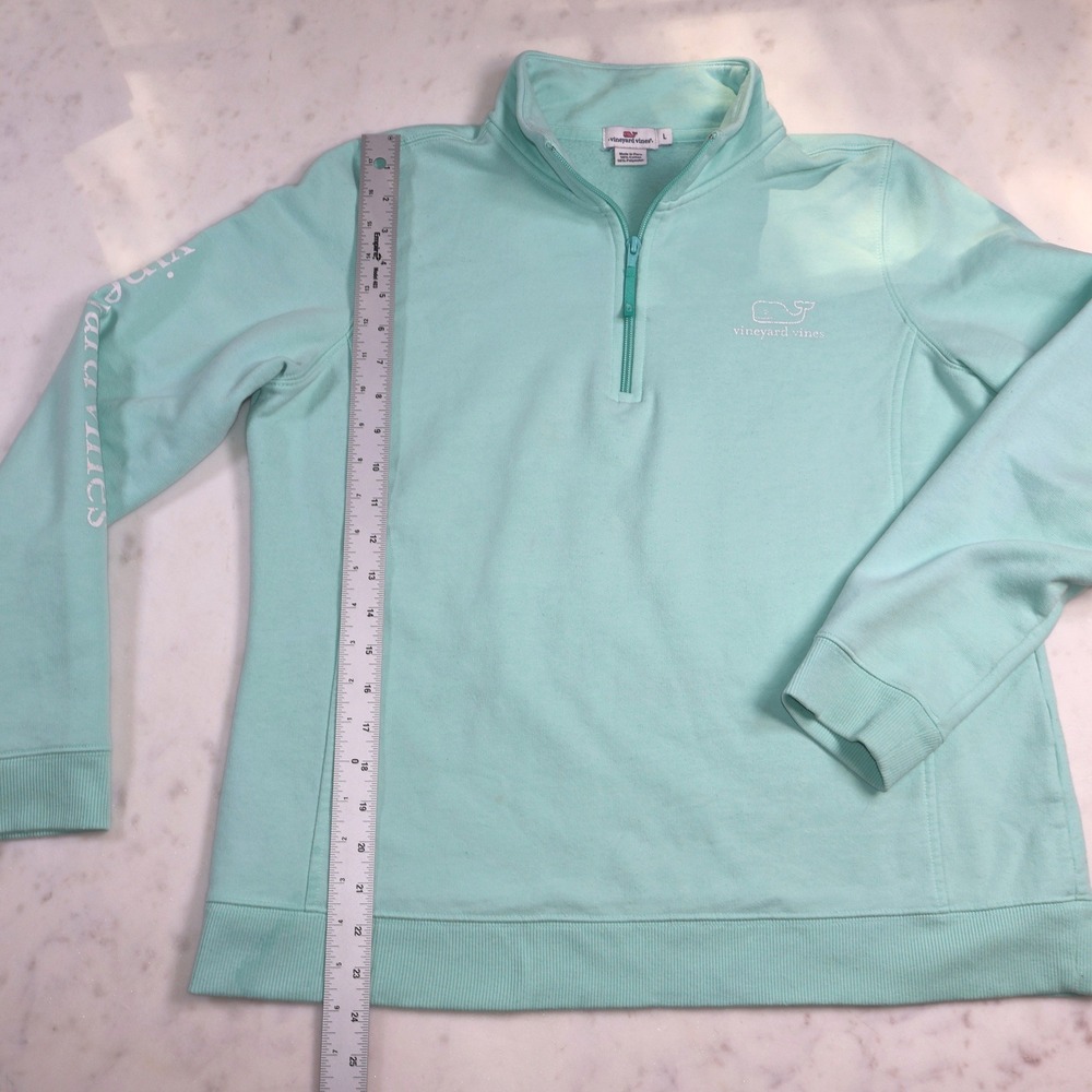 Vineyard Vines Womens Large Mint Green Quarter Zip Fleece Pullover Whale Logo - Picture 5 of 11
